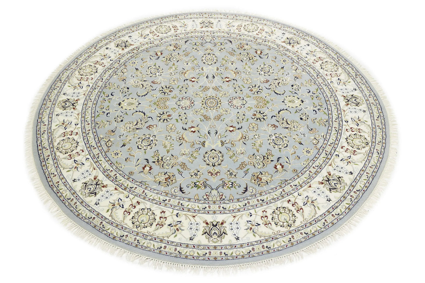 Hand-Knotted Traditional Indo-Nain Floral Round