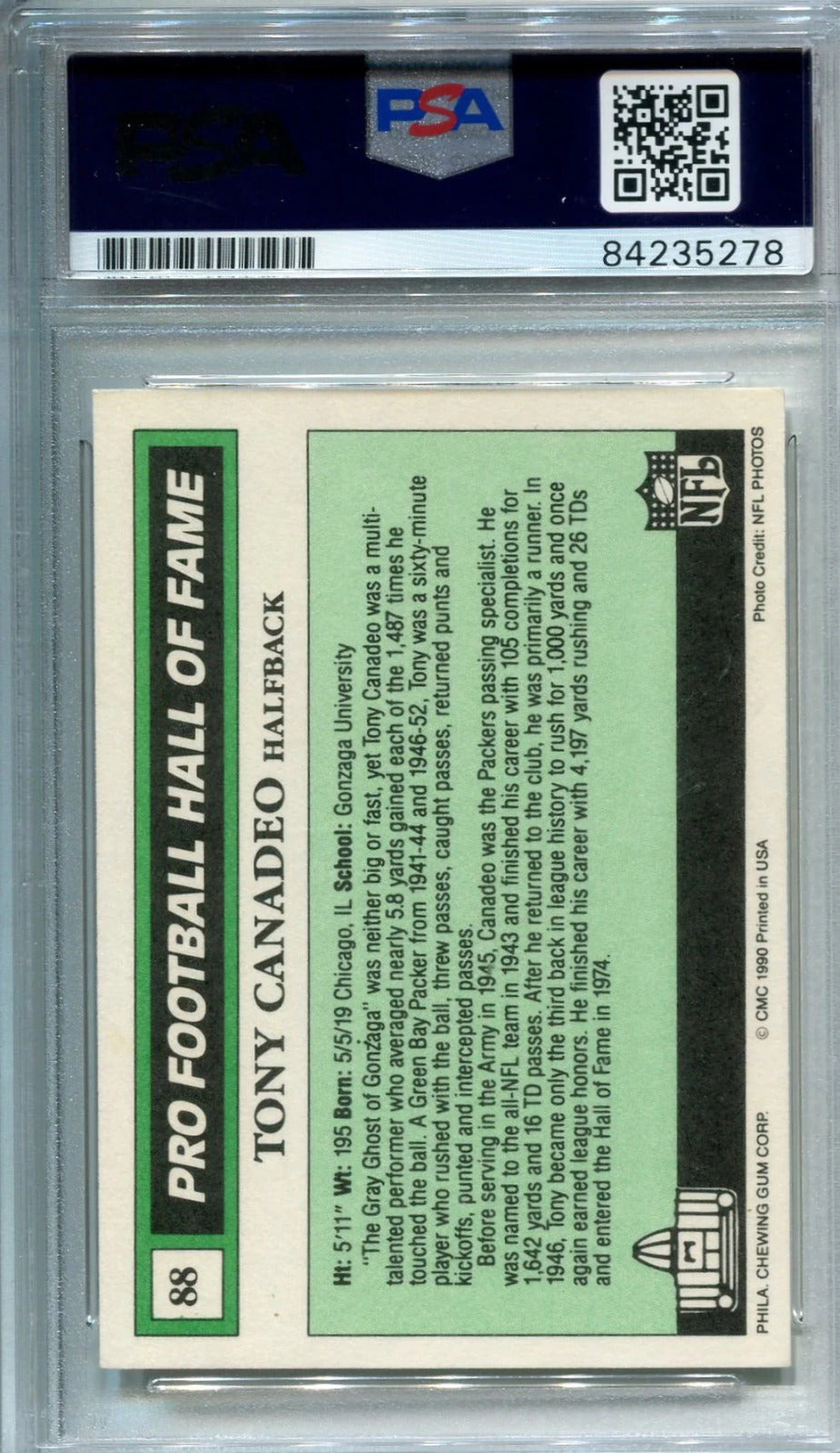 Tony Canadeo 1990 Autographed Swell Football Card (Psa)