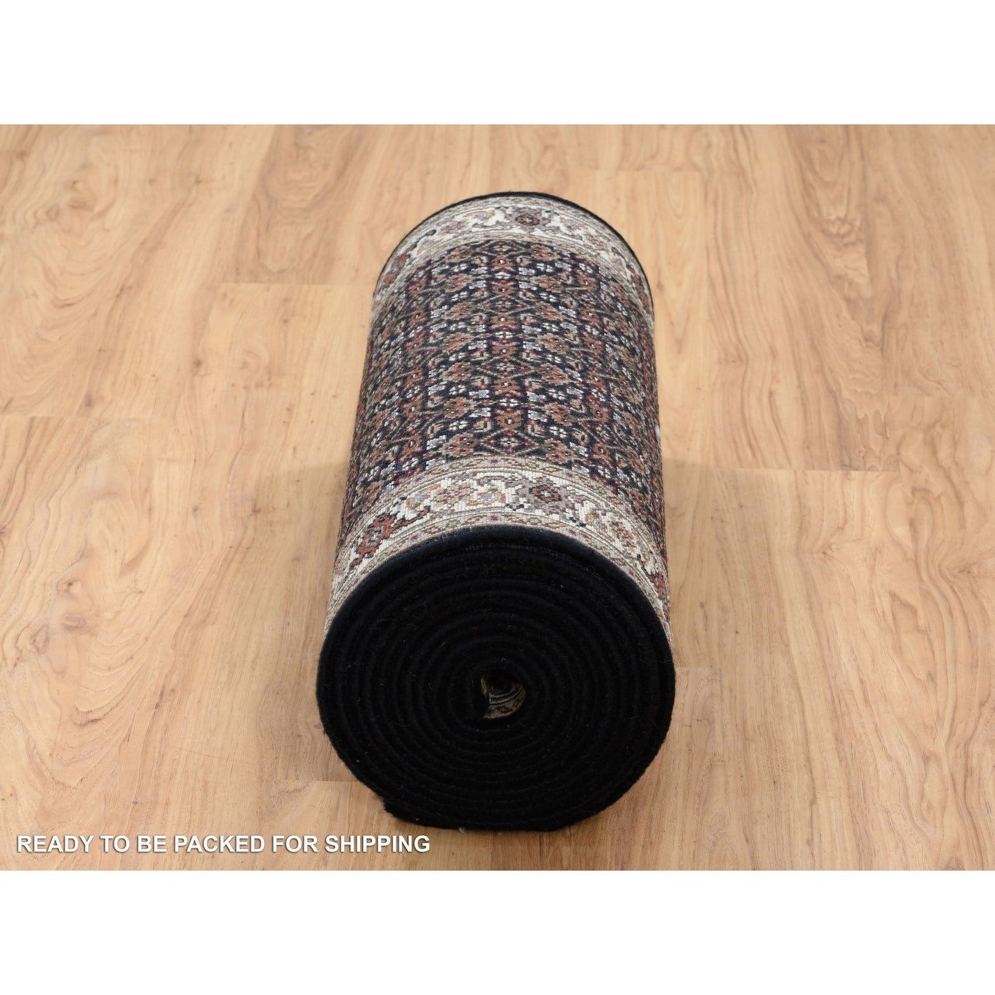 2'5"X20' Black Hand Knotted 175 Kpsi Wool And Silk Herrita Xl Runner Rug