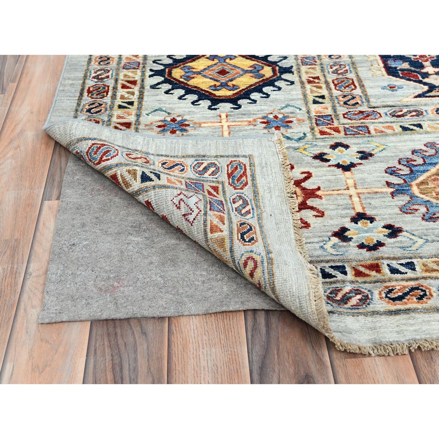 10'X14' Silver Blue Pure Wool Hand Knotted Afghan Super Kazak Rug