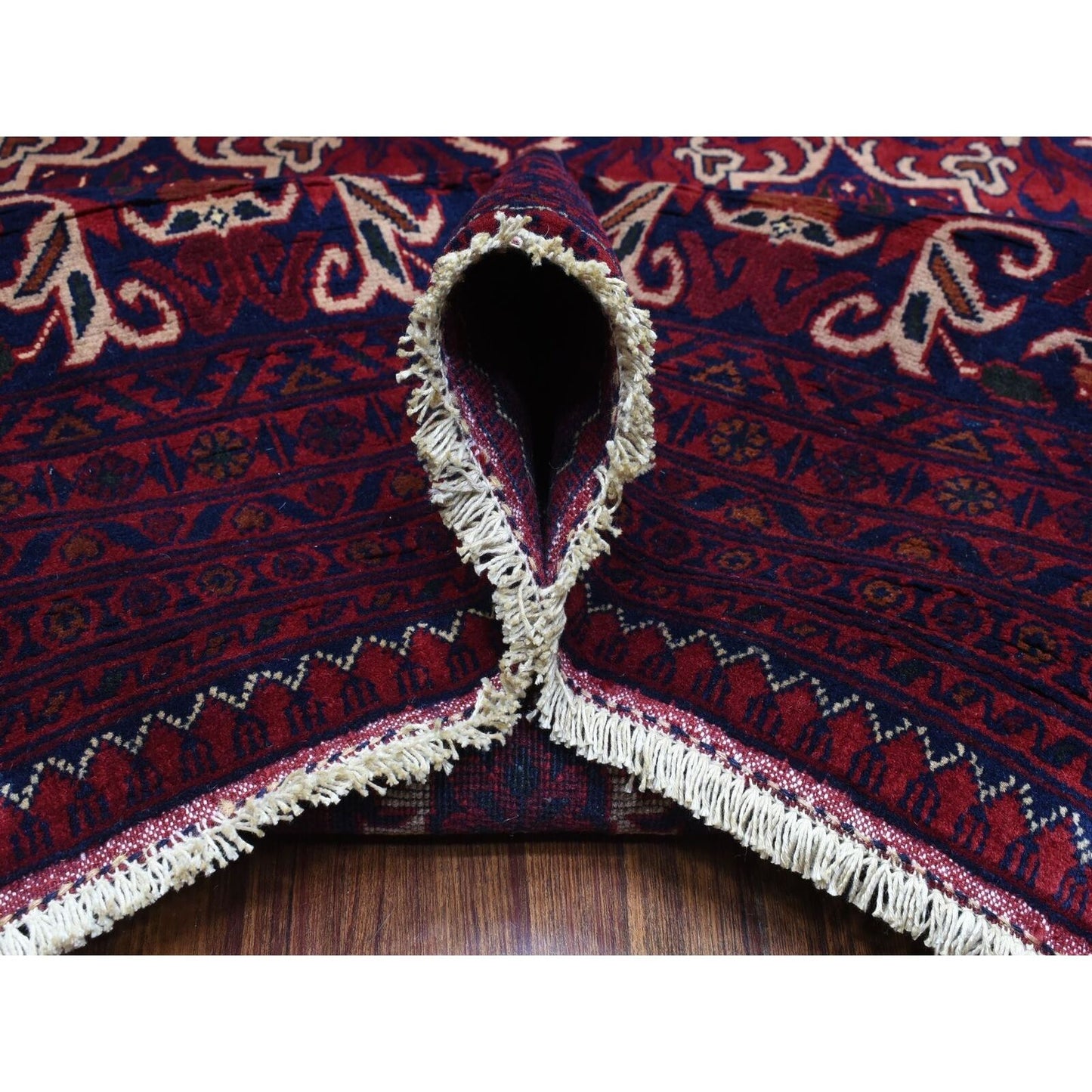 10'X13'8" Red Afghan Khamyab Soft Wool Geometric Design Hand Knotted Rug