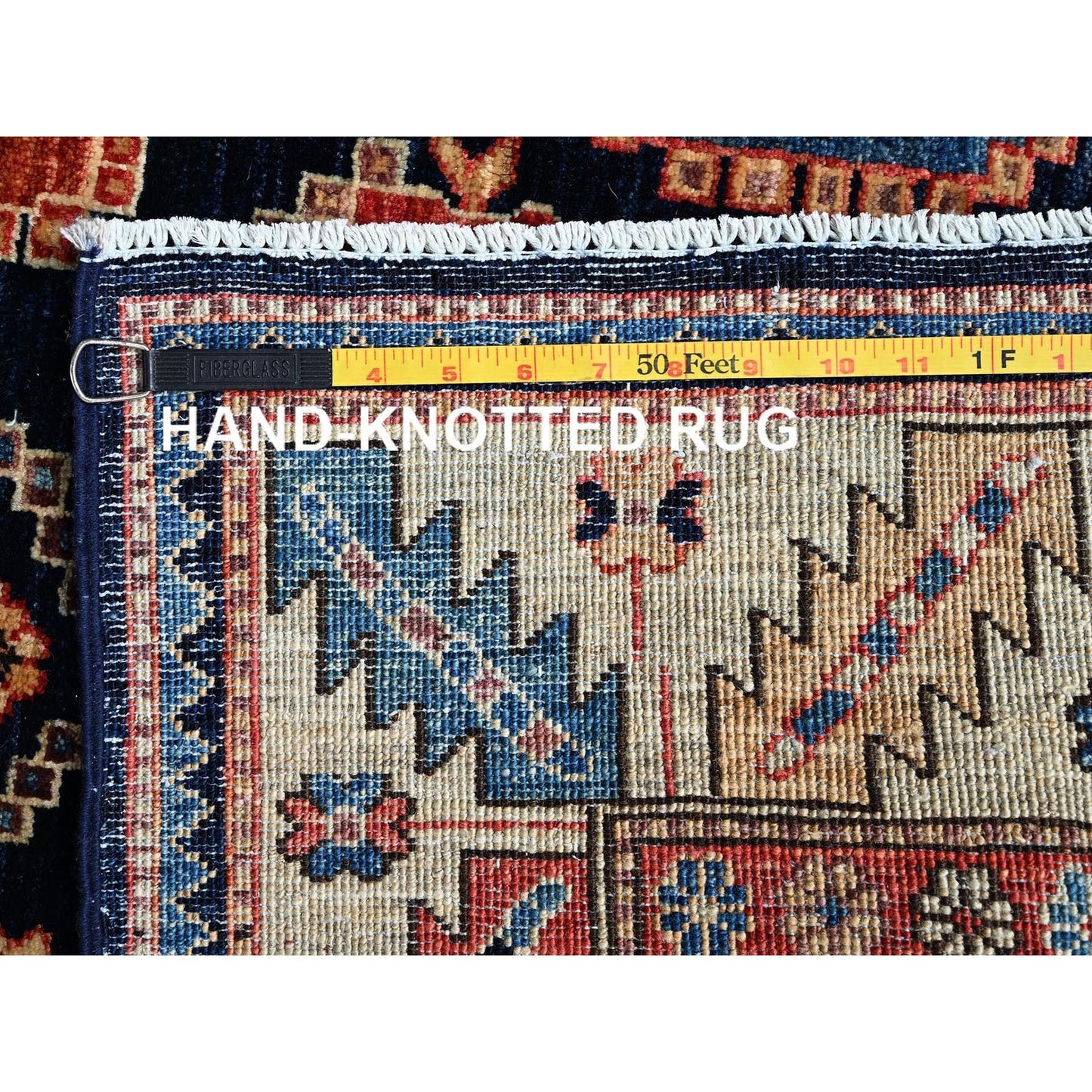 4'X9'9" Midnight Blue Large Paisley Design Wool Hand Knotted Runner Rug