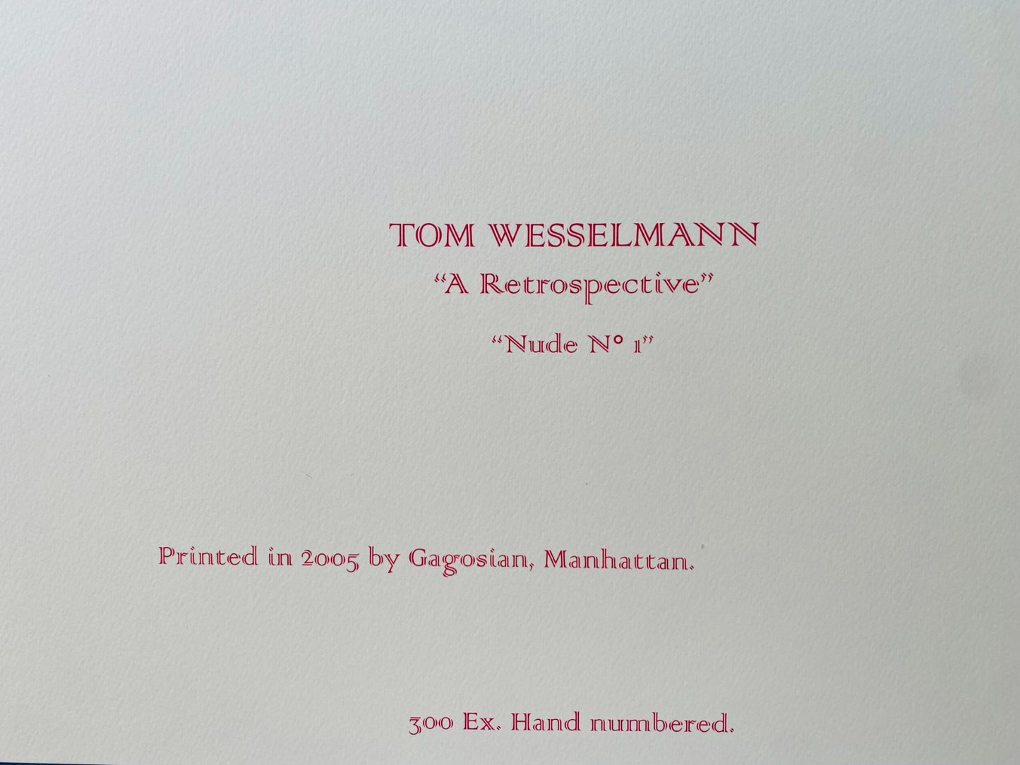 Tom Wesselmann Lithograph Handmade Coa Signed Op Numbered A Hand