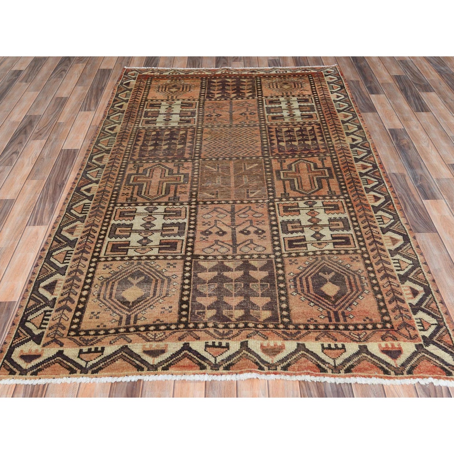 4'9"X7'4" Brown Hand Knotted Vintage Farsian Baktiarjoon Worn Wool Rug