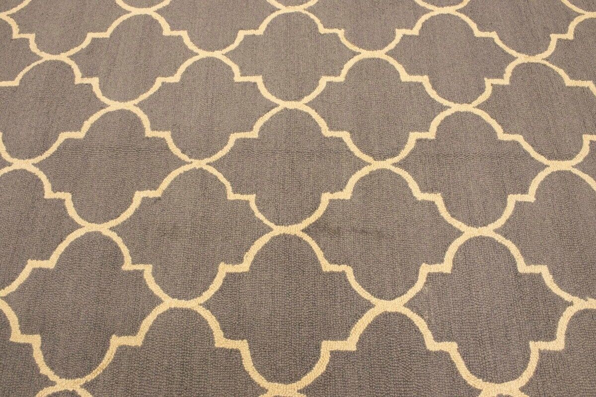 5X8 Ft Hand-Tufted Taupe Trellis Rug Wool Plush