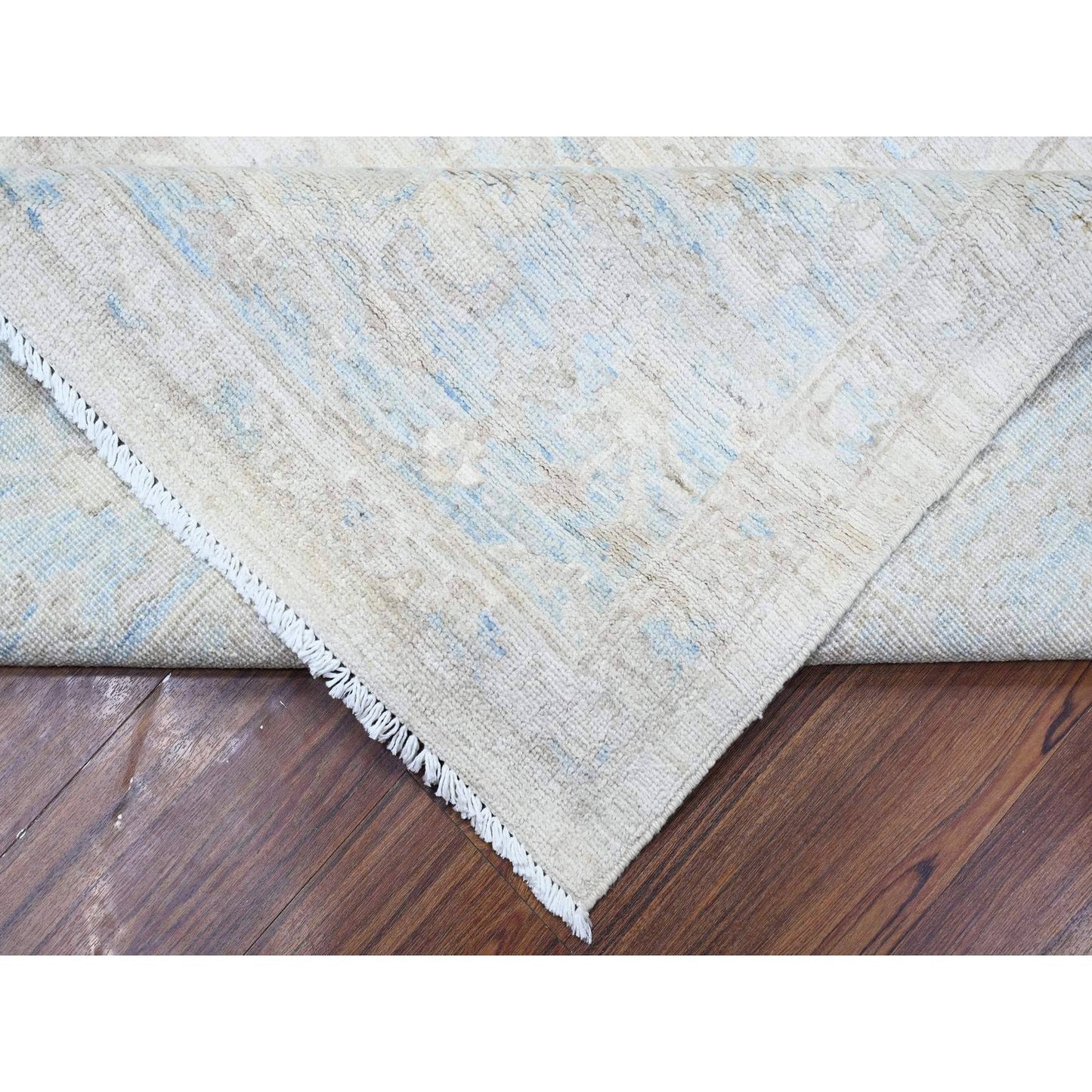 9'X11'9" Vista White Hand Knotted Pure Wool Stone Wash Peshawar Rug