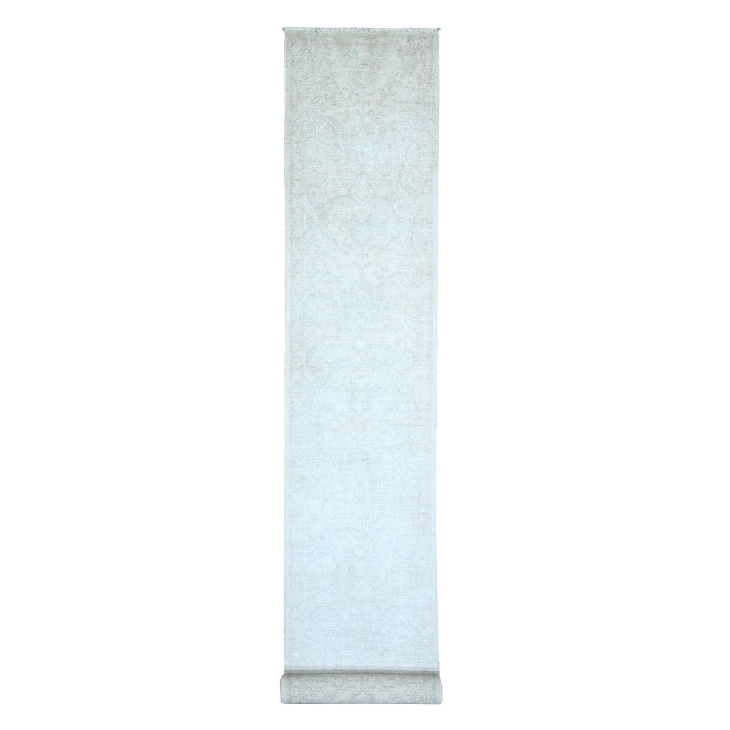 2'7"X19'1" Ivory Peshawar Faded Design Wool Hand Knotted Xl Runner Rug