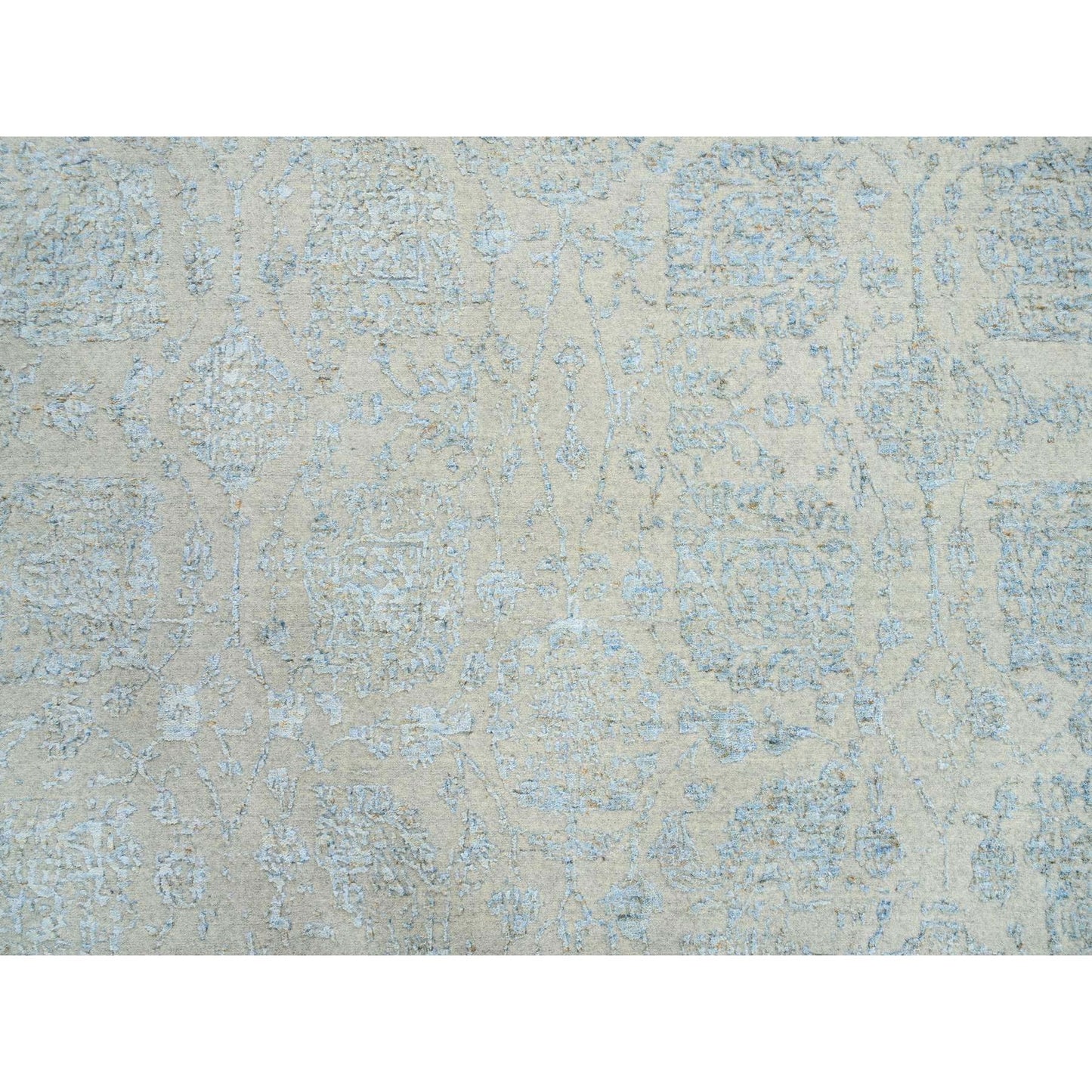 10'X13'10" Gray Wool And Silk Jacquard Hand Loomed Tebraz Design Rug