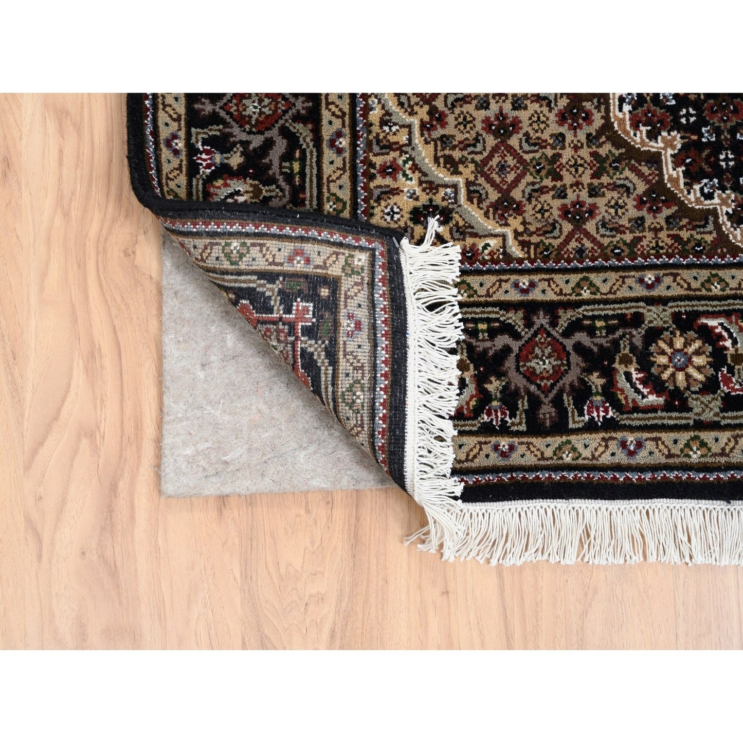 4'2"X20' Hand Knotted Wool And Silk Black Tebraz Mahi Wide Xl Runner Rug