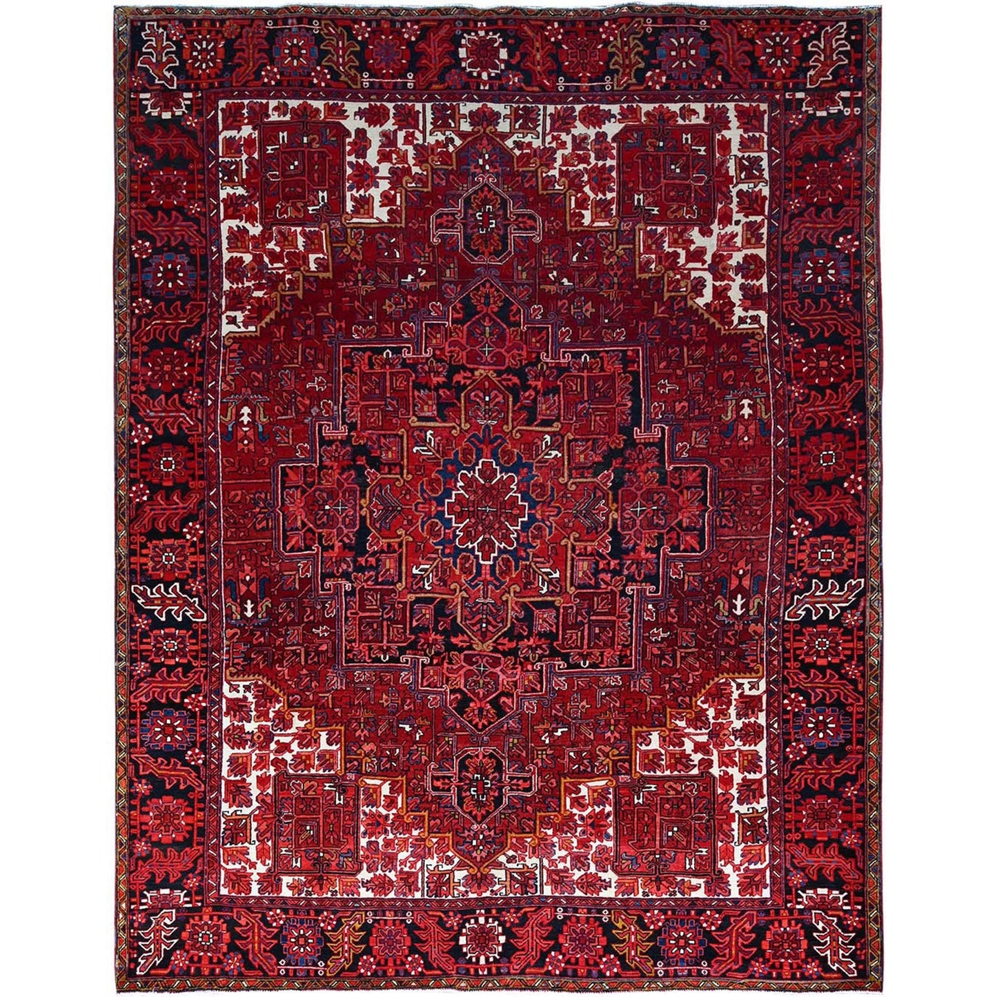 10'X12'8" Red With Asphalt Black Border Vintage Heris Oriental Rug