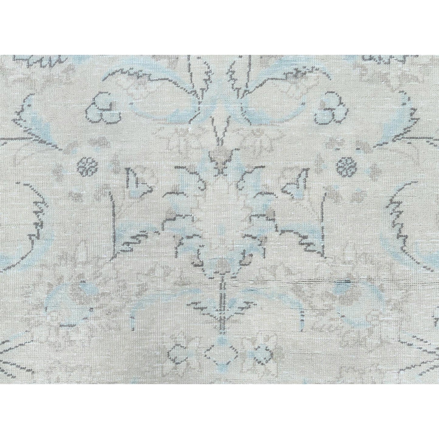 6'6"X9'7" Hand Knotted Ivory Vintage Farsian Karman Worn Wool Rug