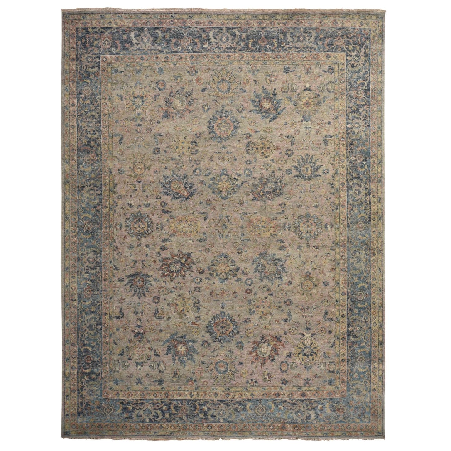 9'X11'9" Beaver Brown Antiqued Ziegler Mahal Design Wool Hand Knotted Rug