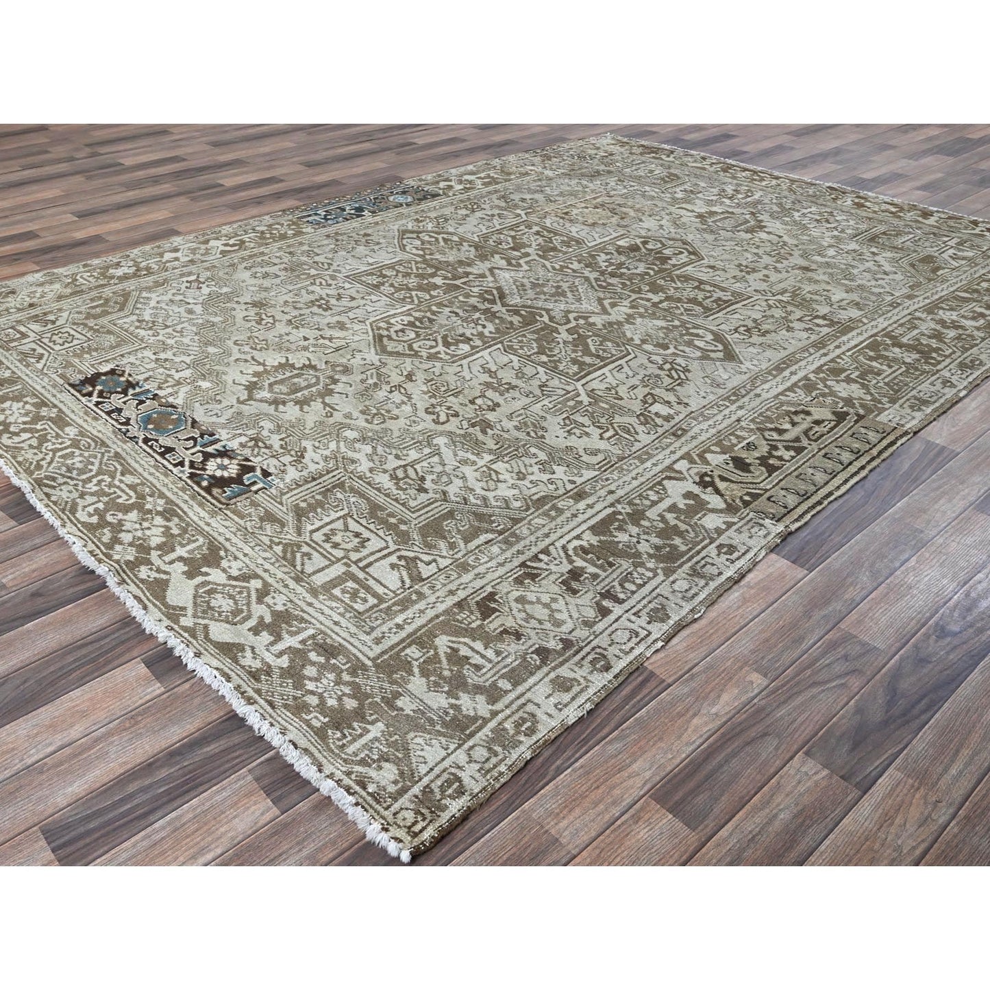 7'6"X10'4" Pastel Gray Vintage Zoroastrian Heris All Wool Hand Knotted Rug
