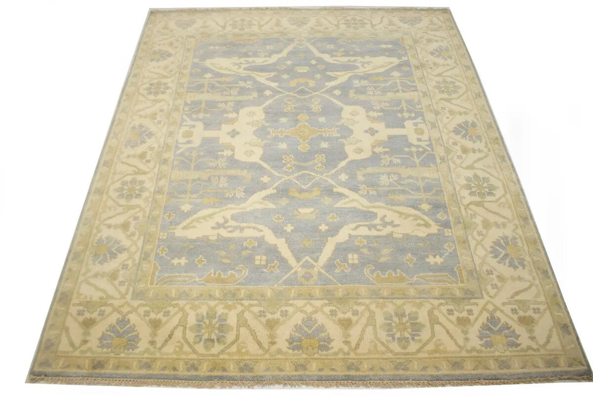 Handmade Oushak Oriental Rug Muted Gray Floral