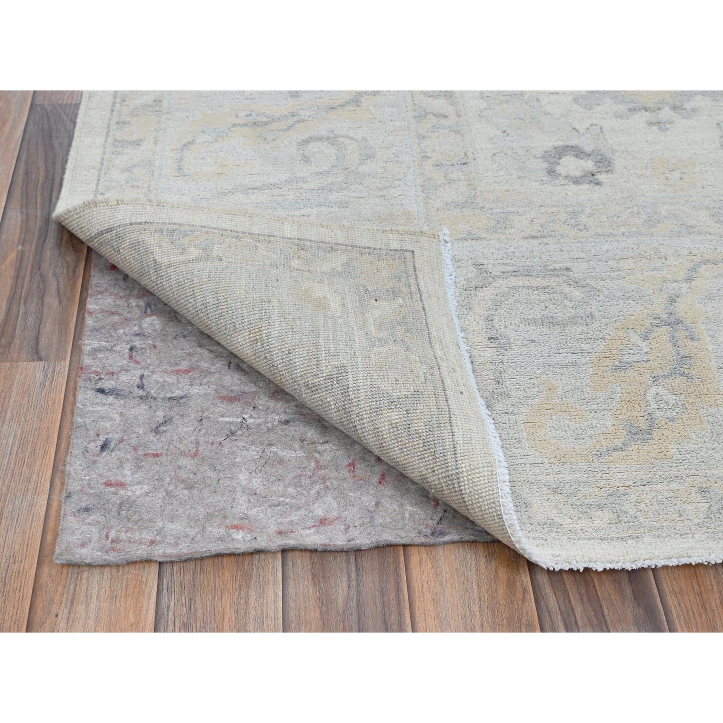 8'2"X10'1" White Wash Peshawar With Leaf Design, Hand Knotted Pure Wool Rug