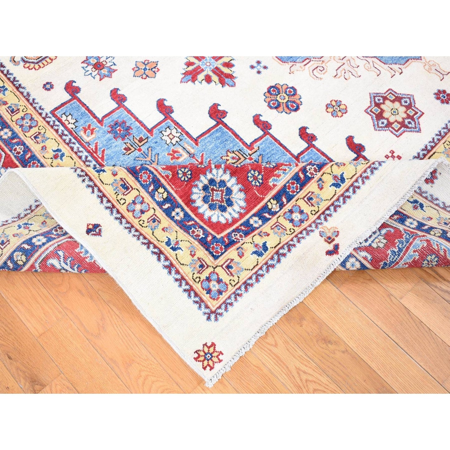 10'X13'3" Ivory Special Kazak With Geometric Design Wool Hand Knotted Rug