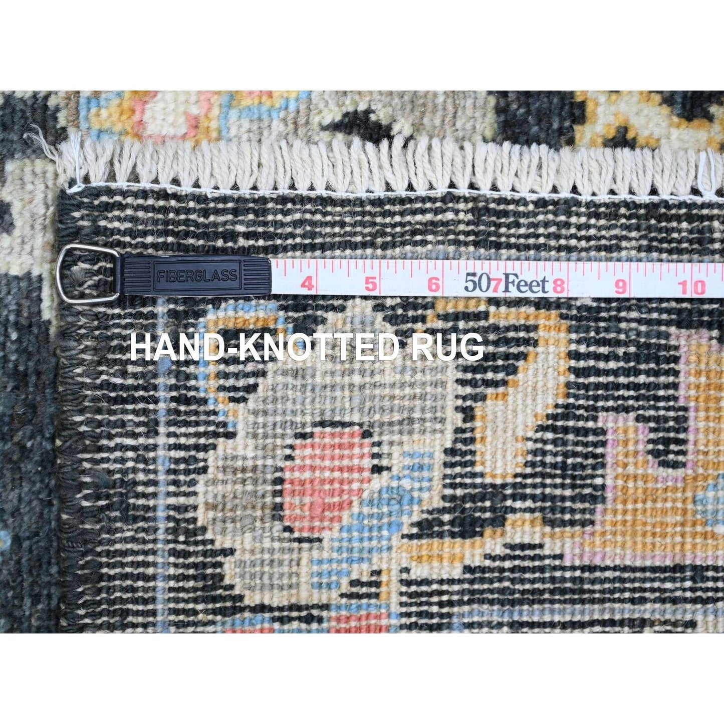 3'X9'8" Black Afghan Angora Oushak Hand Knotted Pure Wool Runner Rug
