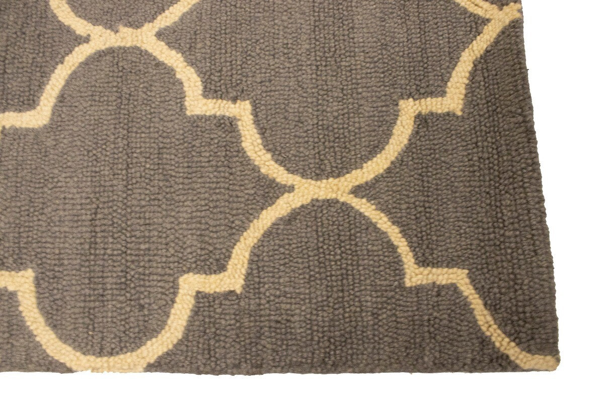 5X8 Ft Hand-Tufted Taupe Trellis Rug Wool Plush