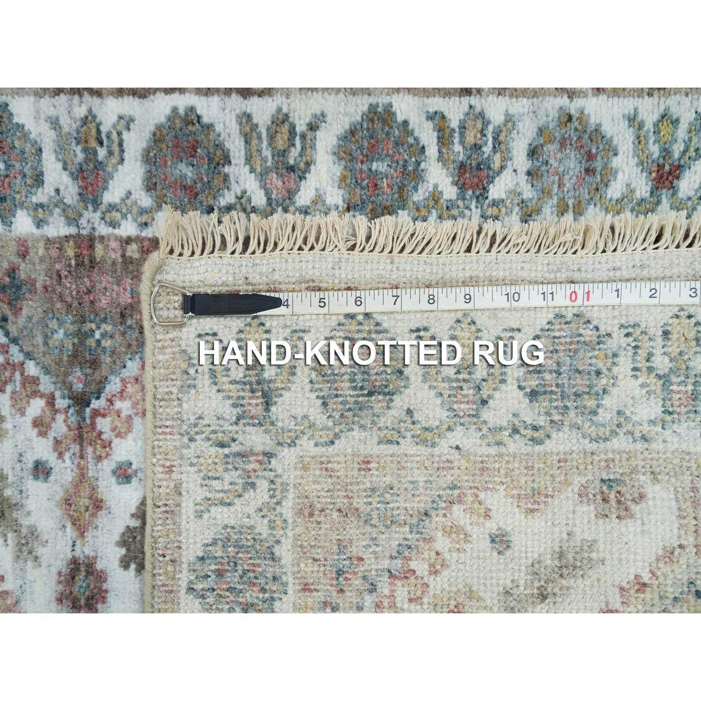 2'6"X9'9" Anti-Flash White Unique Flower Border Runner Oriental Rug