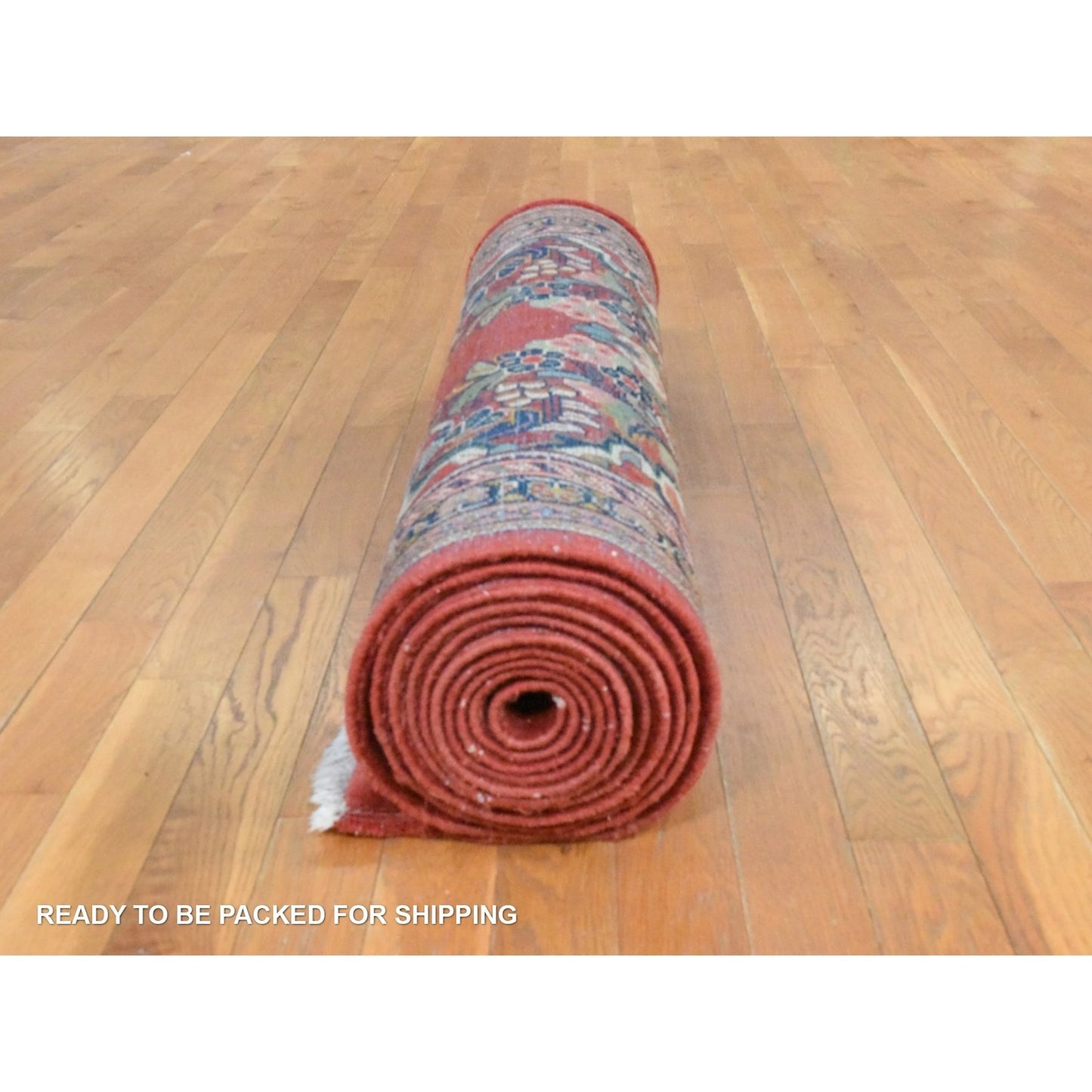 3'7"X15' Red Vintage Zoroastrian Saroogh Wool Hand Knotted Runner Rug