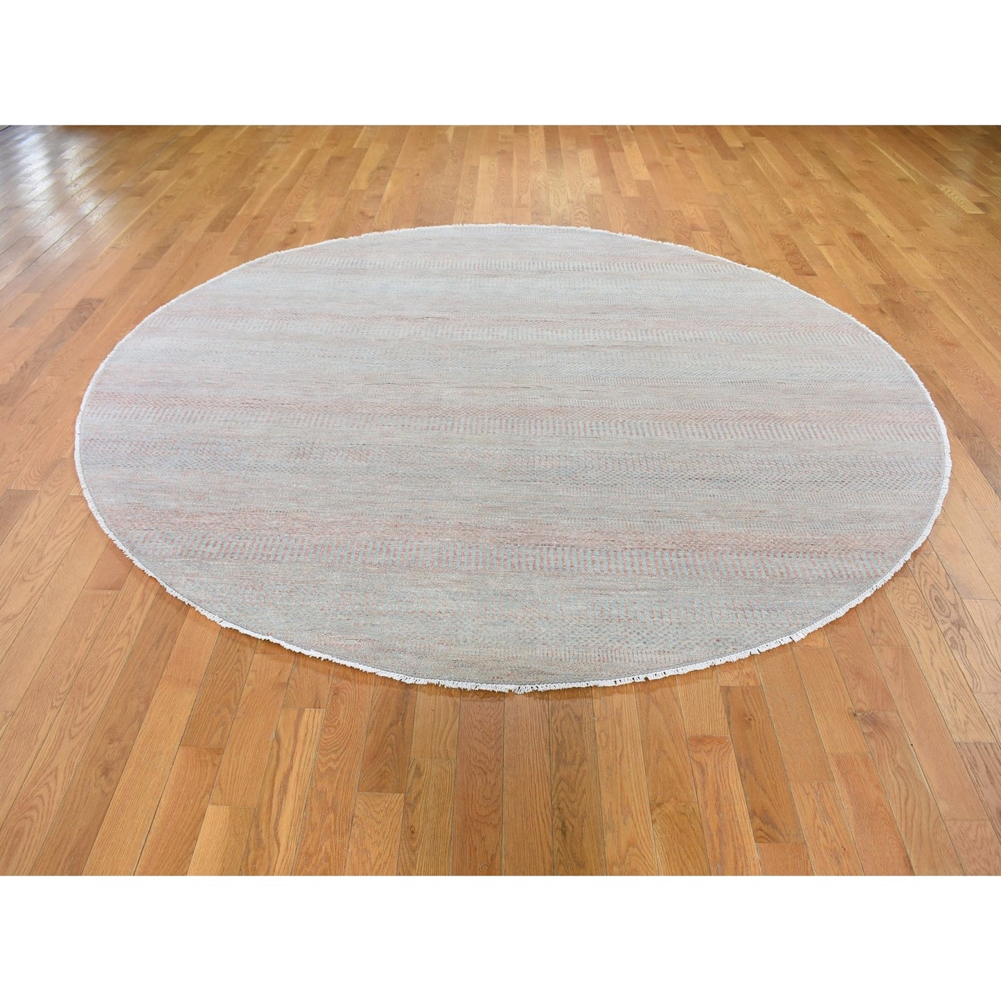 8'X8' Salmon Grass Design Wool And Silk Hand Knotted Round Oriental Rug