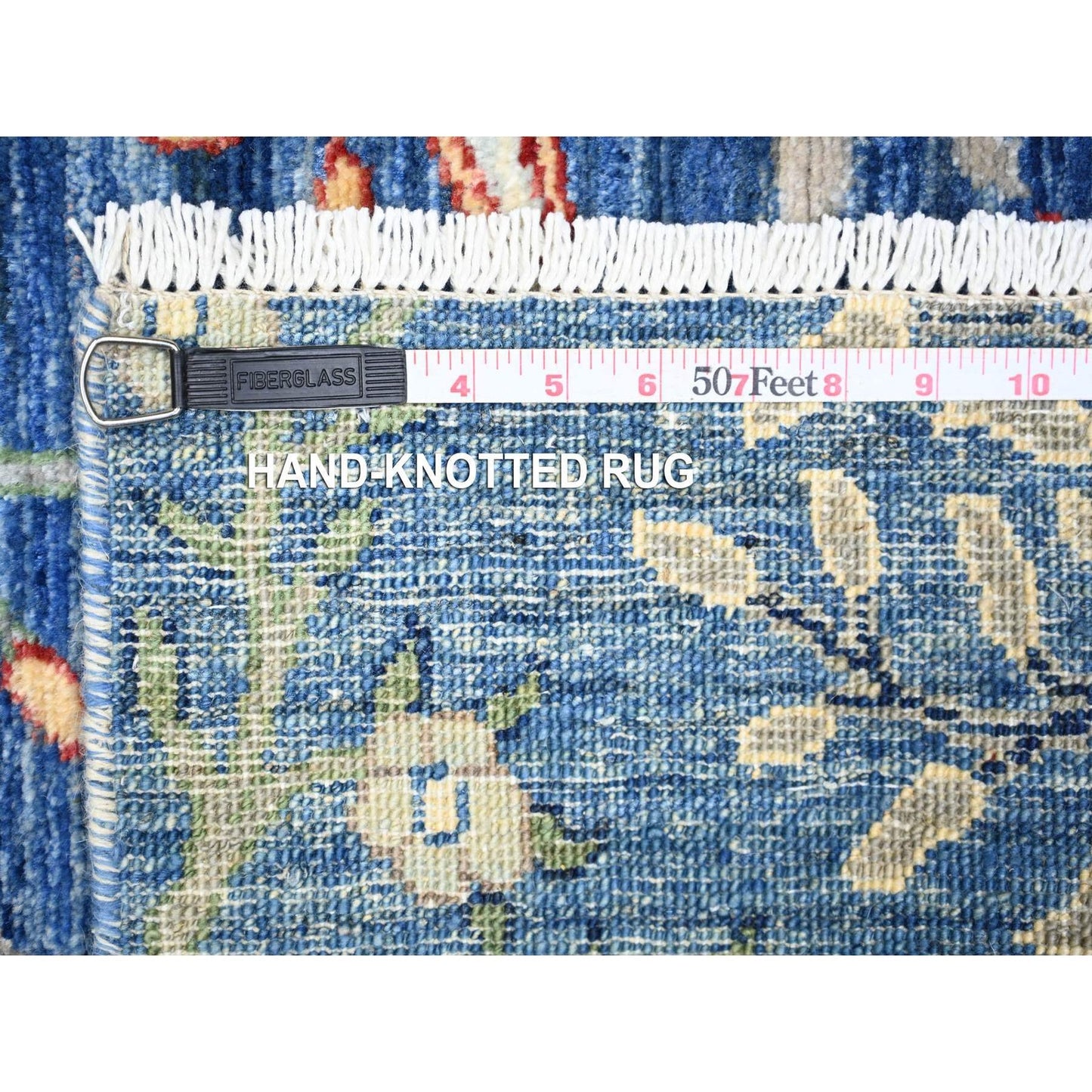 2'6"X7'8" Blue Afghan Peshawar Wool Hand Knotted Runner Oriental Rug