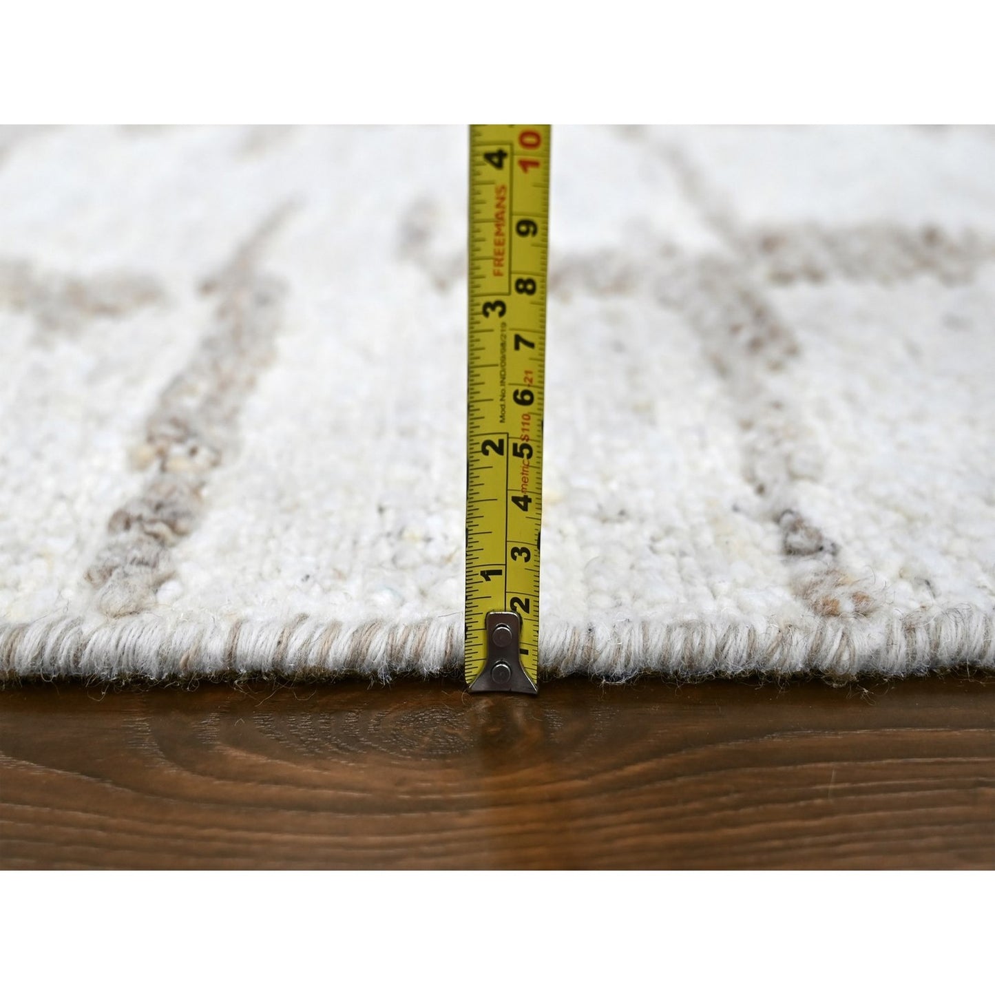 9'10"X13'10" Ivory Flat Weave With Pile Modern Hand Knotted Pure Wool Rug