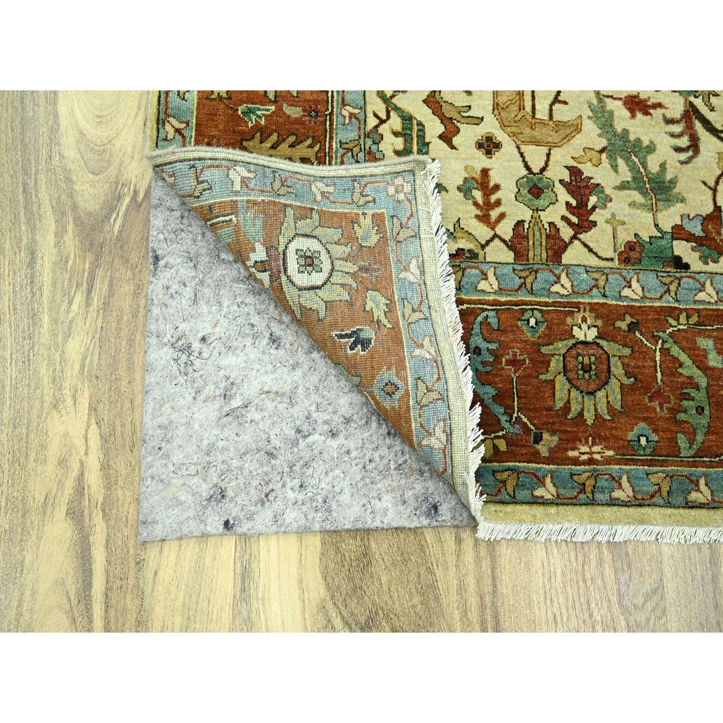 7'10"X10'3" Linen White Heris All Over Design Hand Knotted 100% Wool Rug