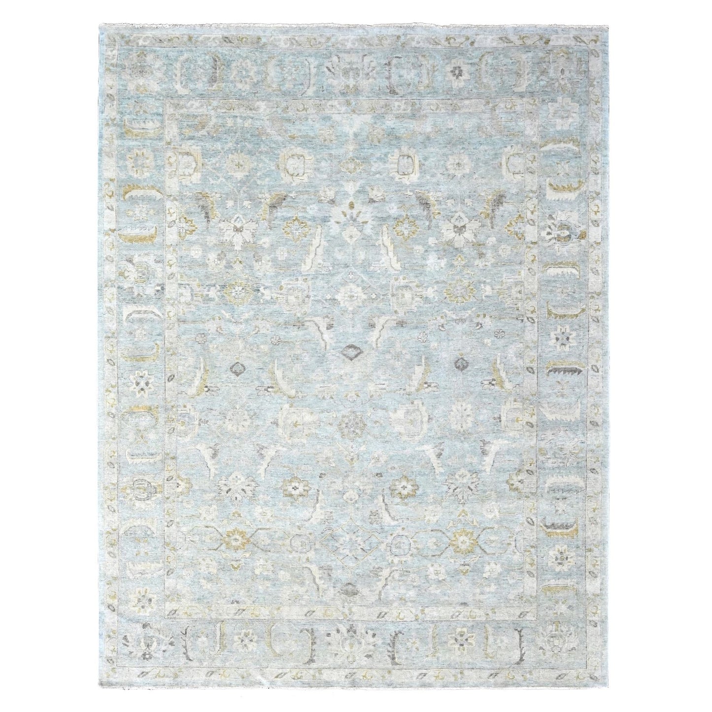 9'X12'2" Gray Antiqued Ziegler Mahal Design Pure Wool Hand Knotted Rug