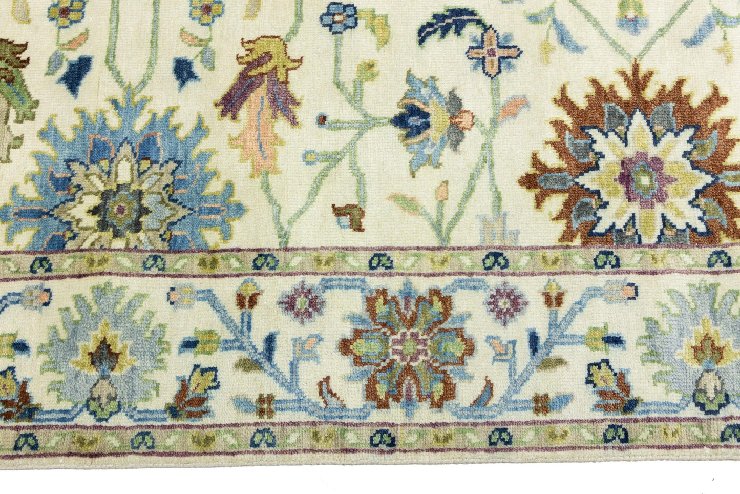 5x8 Ivory Floral Oushak Chobi Hand-Knotted Wool Rug