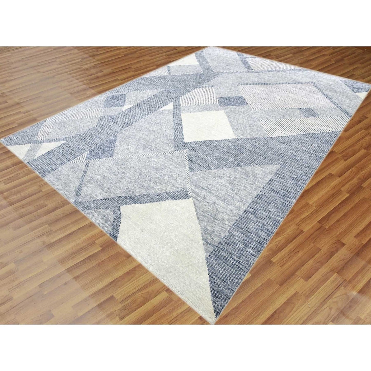 9'1"X12'1" Gray Wool Hand Knotted Geometric Art Deco Collection Rug