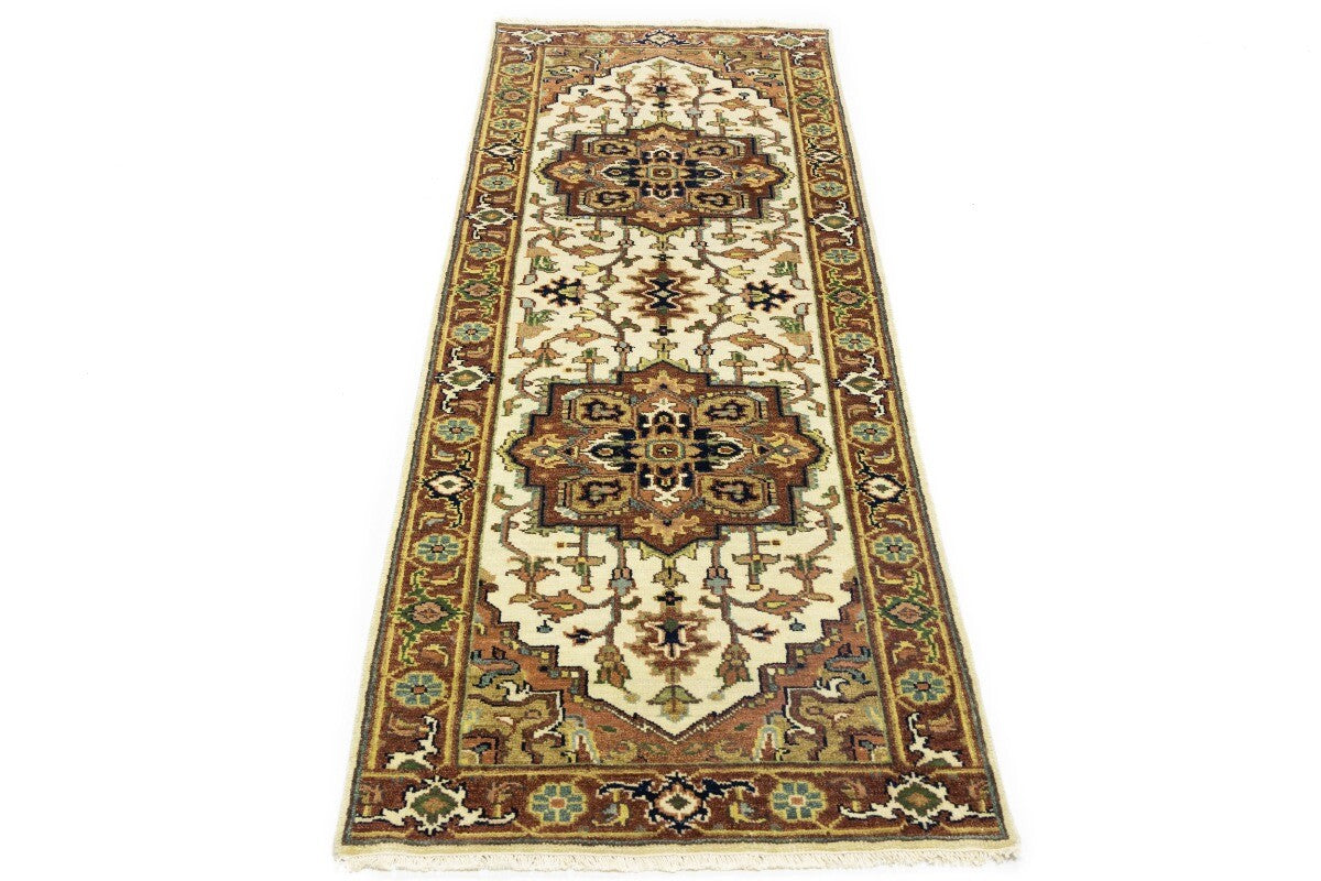 Heriz Serapi Oriental Runner Rug Geometric Design