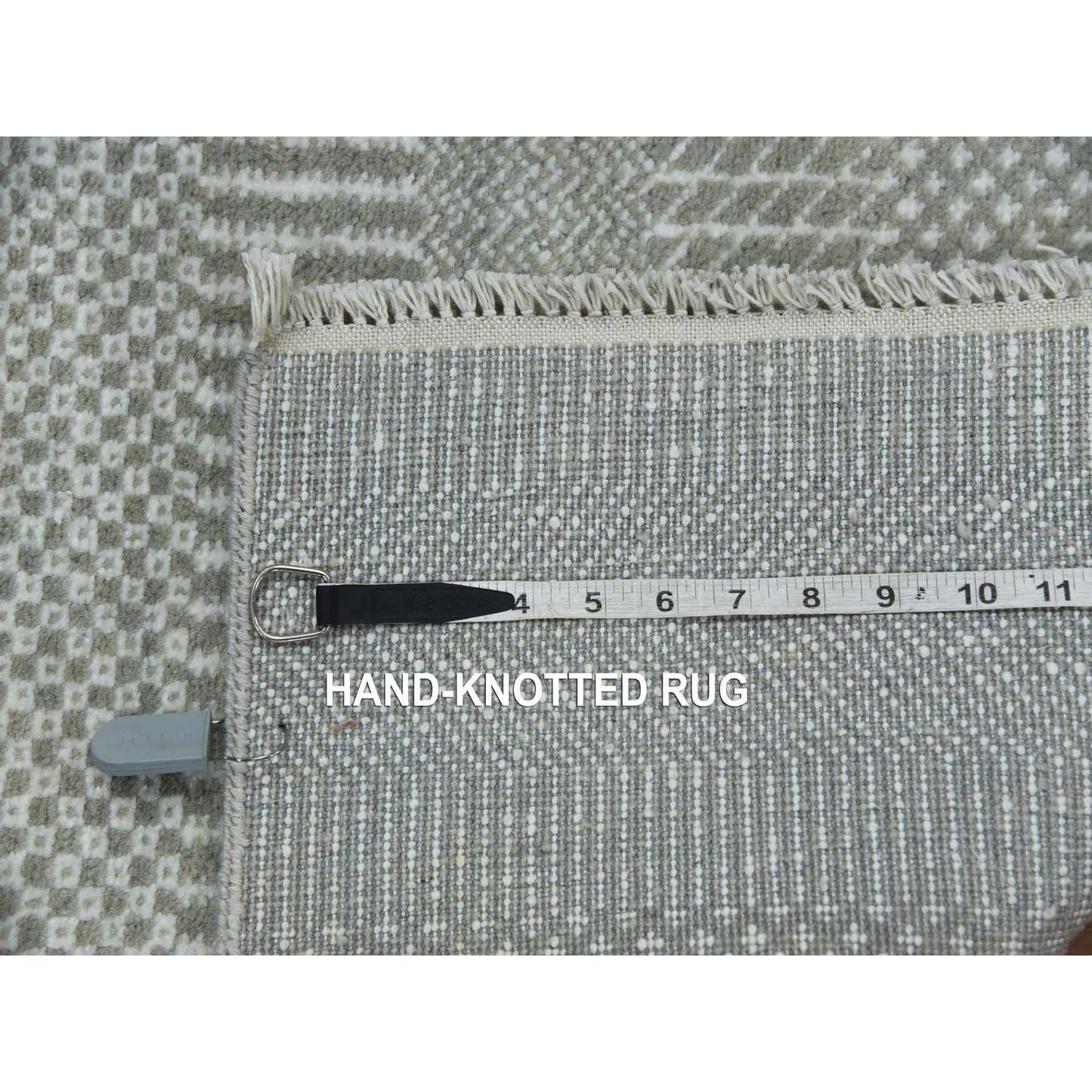 3'X5'3" Battleship Gray Grass Design Wool And Silk Hand Knotted Rug