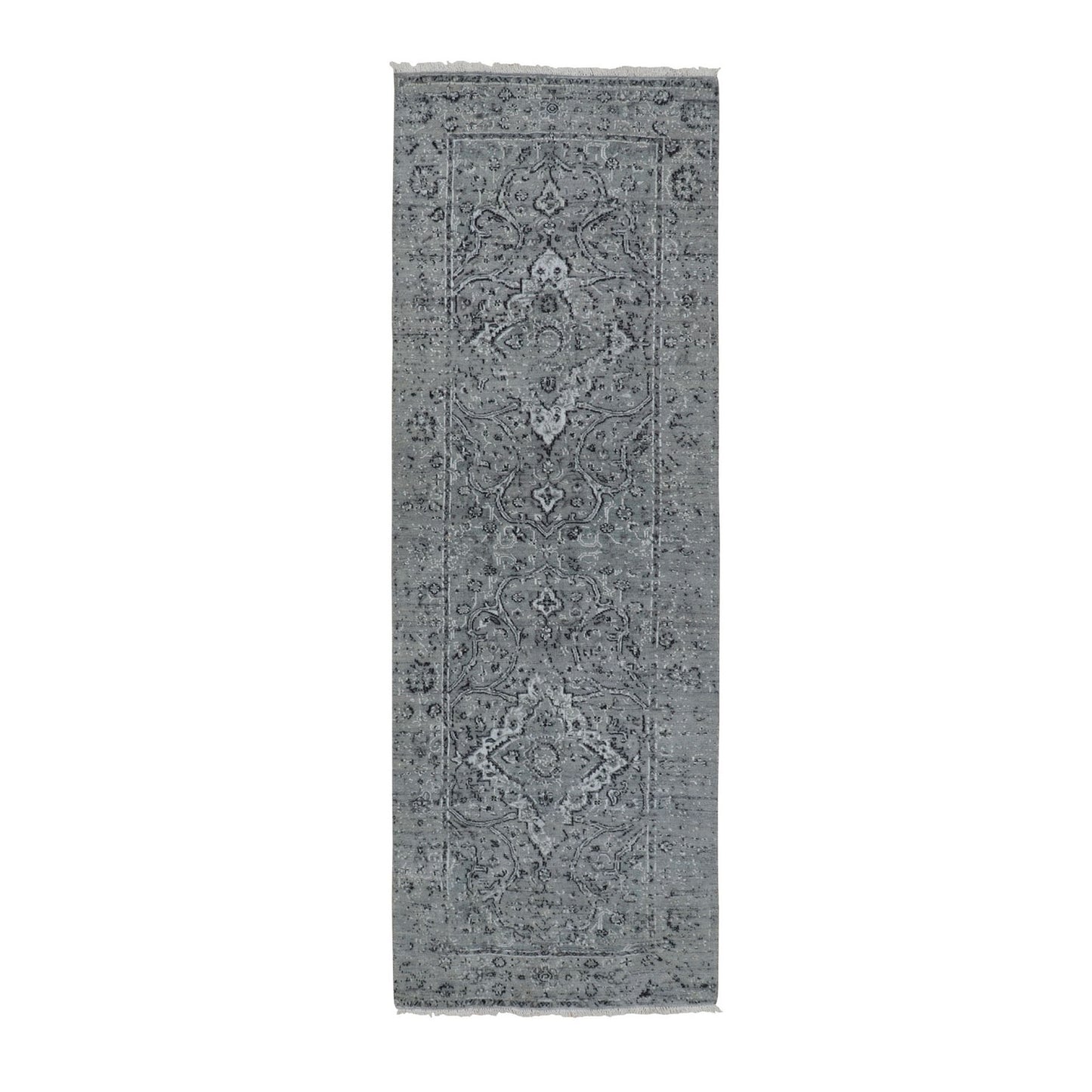 2'10"X8' Farsian Silk With Textured Wool Hand Knotted Oriental Rug
