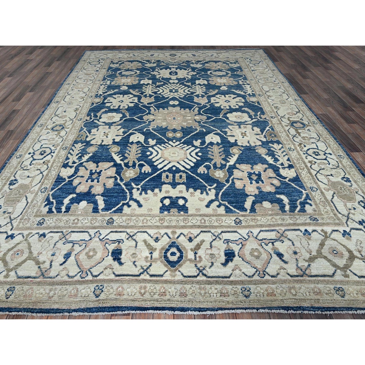 9'X12' Yale Blue Afghan Oushak Supple Collection Soft Wool Hand Knotted Rug