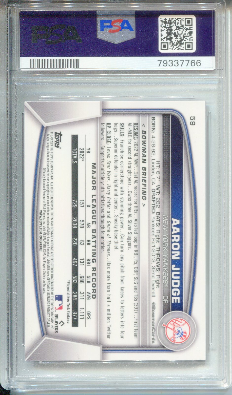 Aaron Judge 2023 Bowman Chrome Mega Box Pink Refractor #59 (Psa 10)