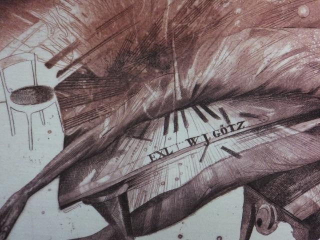 Karel Demel Original Etching Print "Hand (N) Dlan" 1998 Signed Czech Art Framed