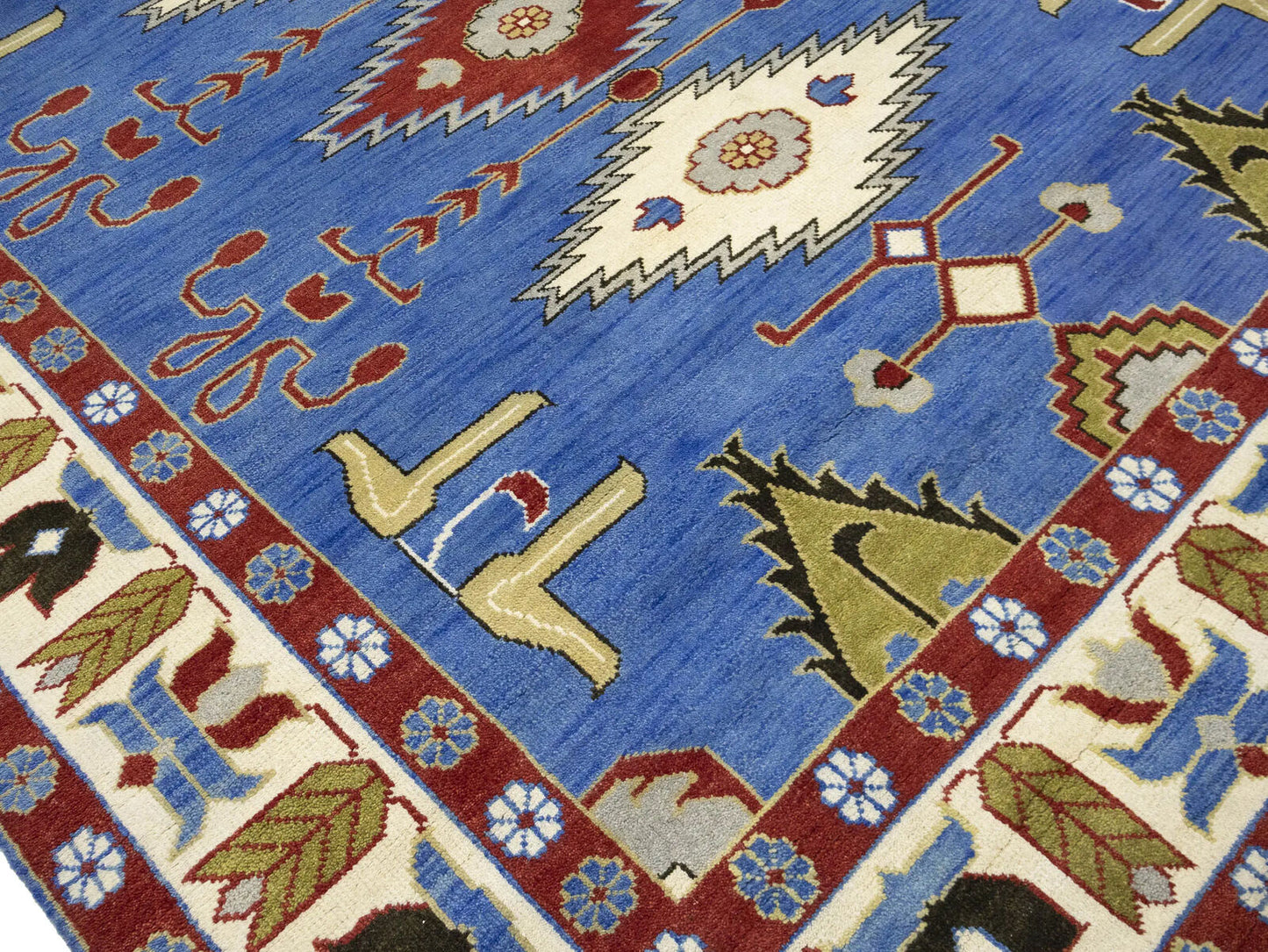 Farmho Boho Blue Geometric Kazak Oriental Rug