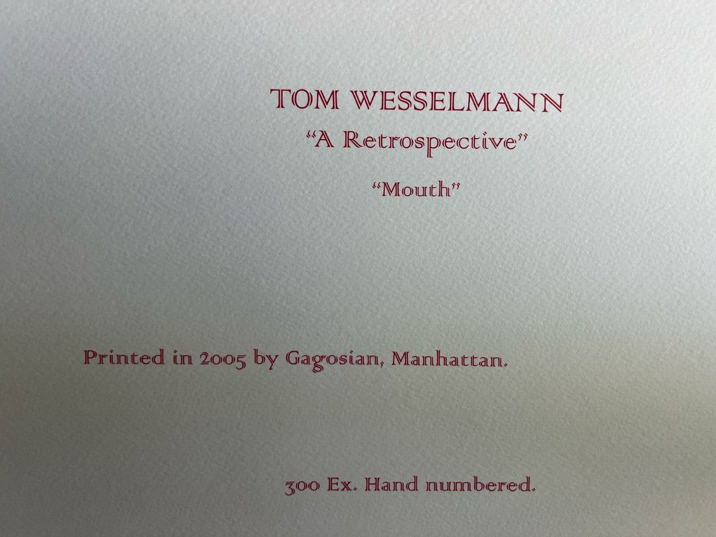 Tom Wesselmann Lithograph Coa Hand Numbered