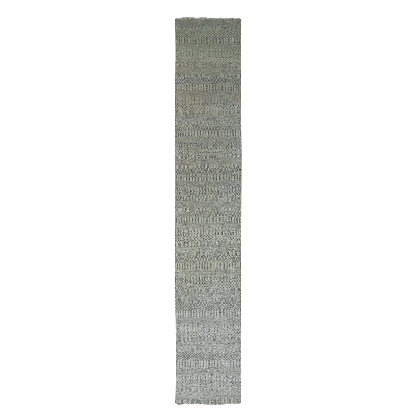 2'6"X16' Pastel Gray Hand Knotted Grass Design Wool Undyed Xl Runner Rug