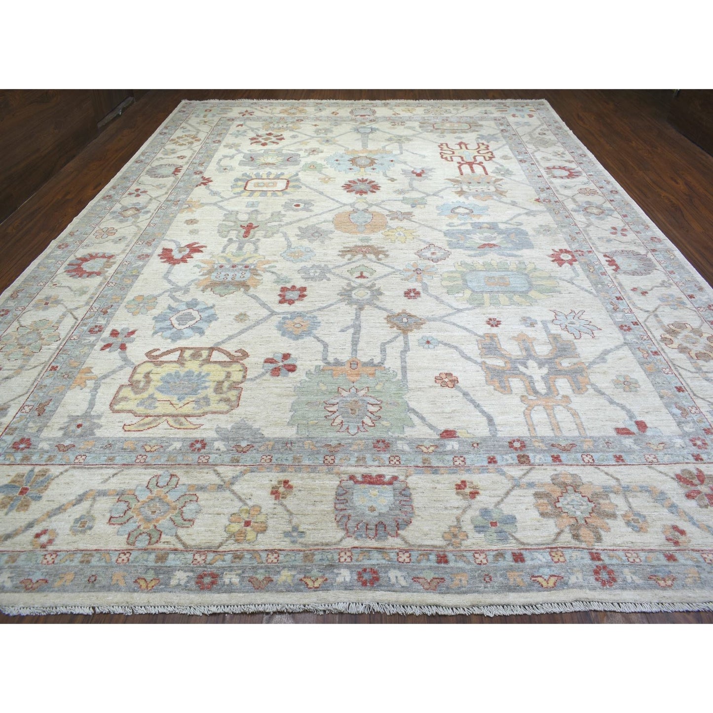 11'9"X15'9" Ivory Afghan Angora Oushak Hand Knotted Wool Oversized Rug