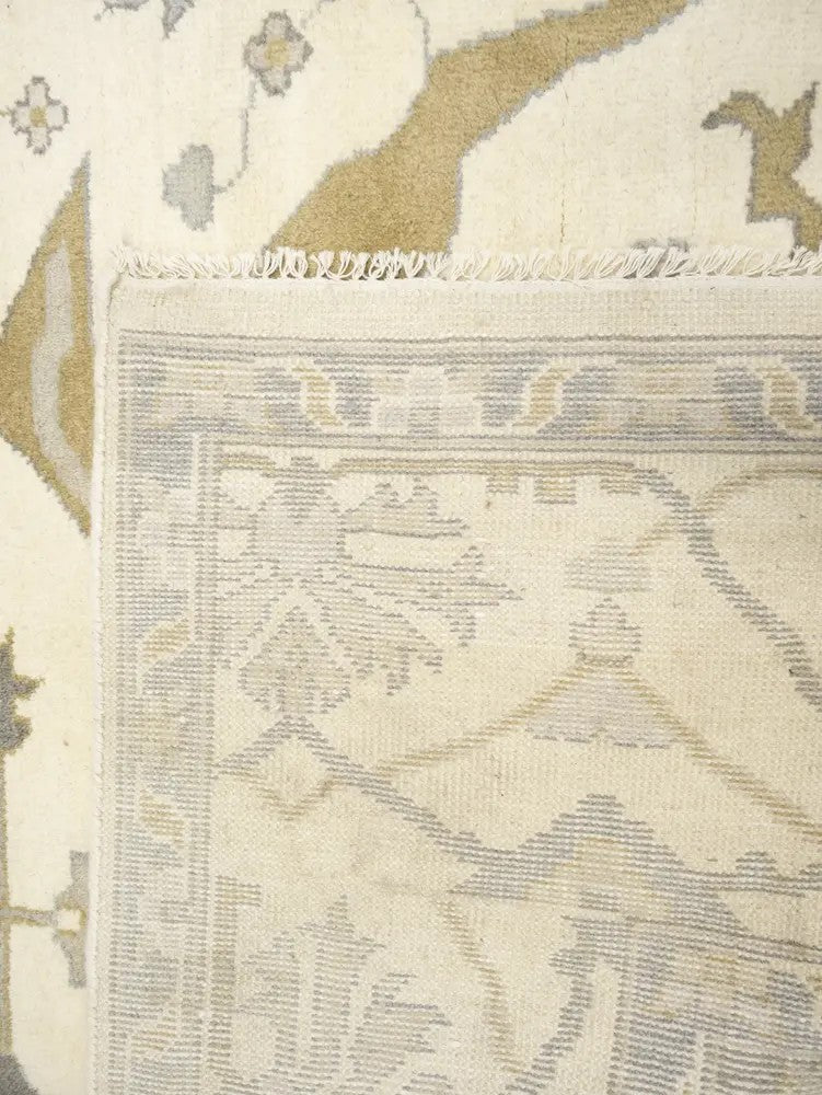Hand-Knotted Oushak Oriental Rug Floral Dining