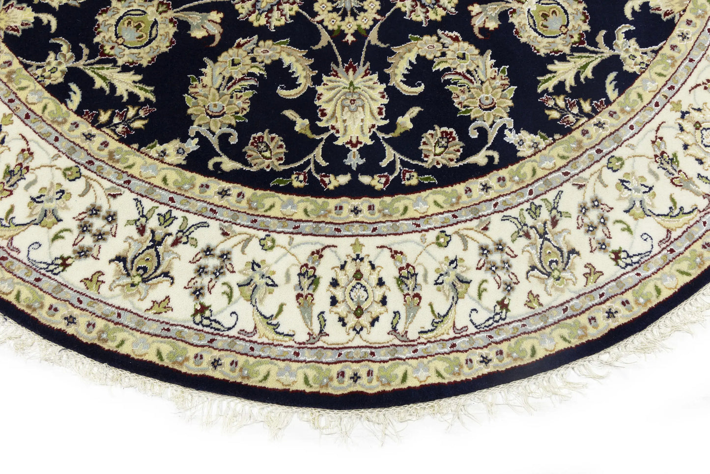 7X7 Ft Round Indo-Nain Oriental Rug Handmade Dark