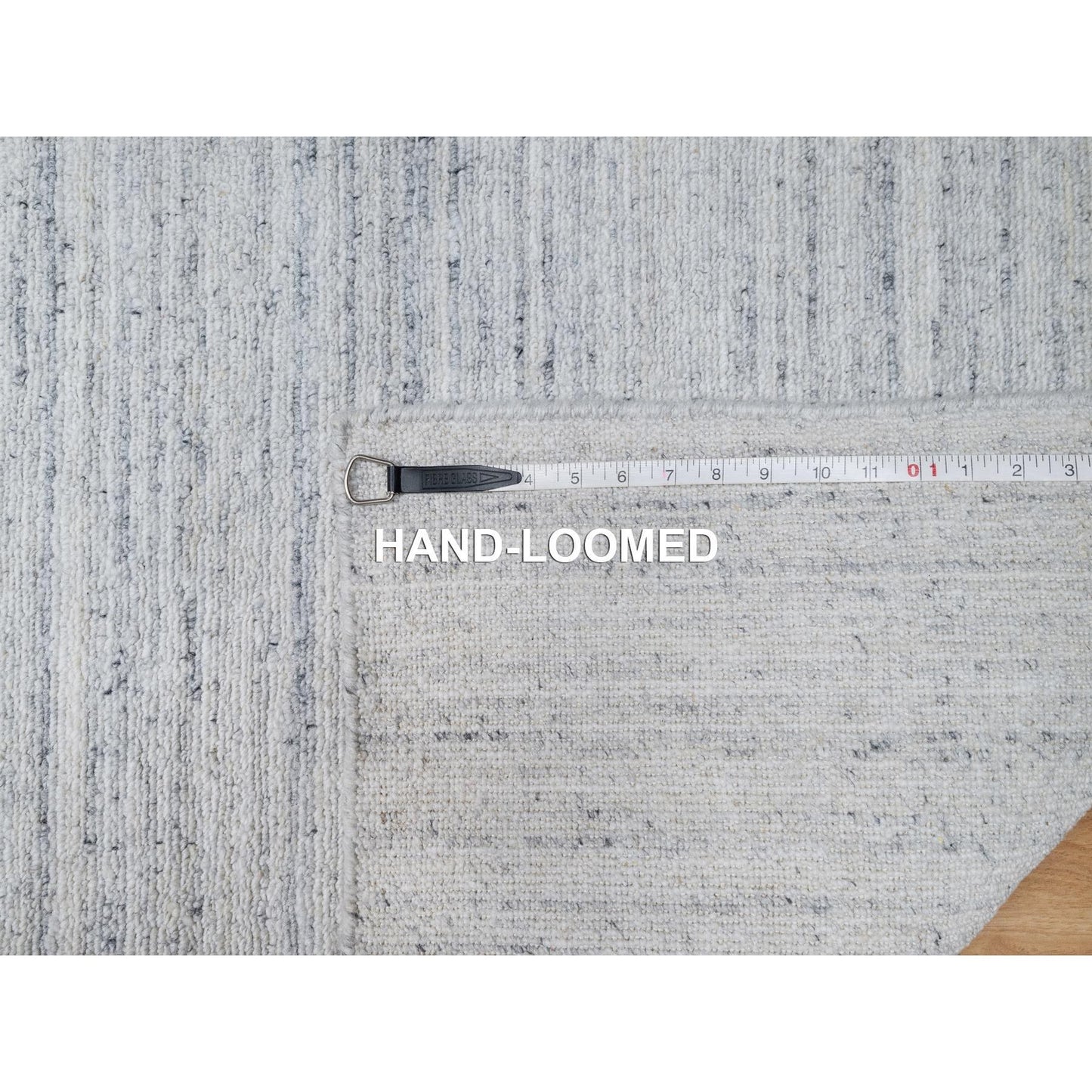 2'7"X8' Cloud Gray Modern Striae Design Pure Wool Hand Loomed Runner Rug