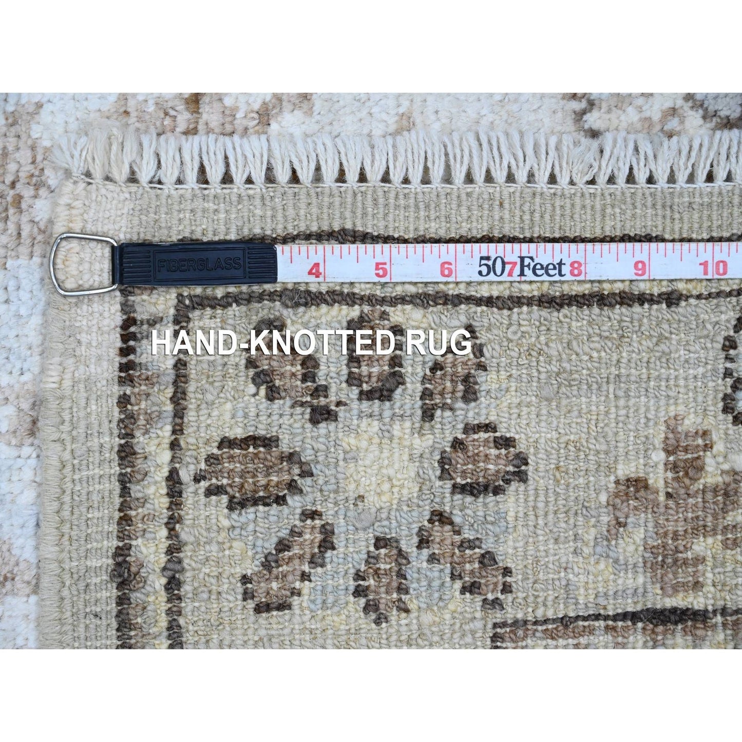 2'7"X9'9" Gray Angora Oushak Leaf Design Hand Knotted All Wool Runner Rug