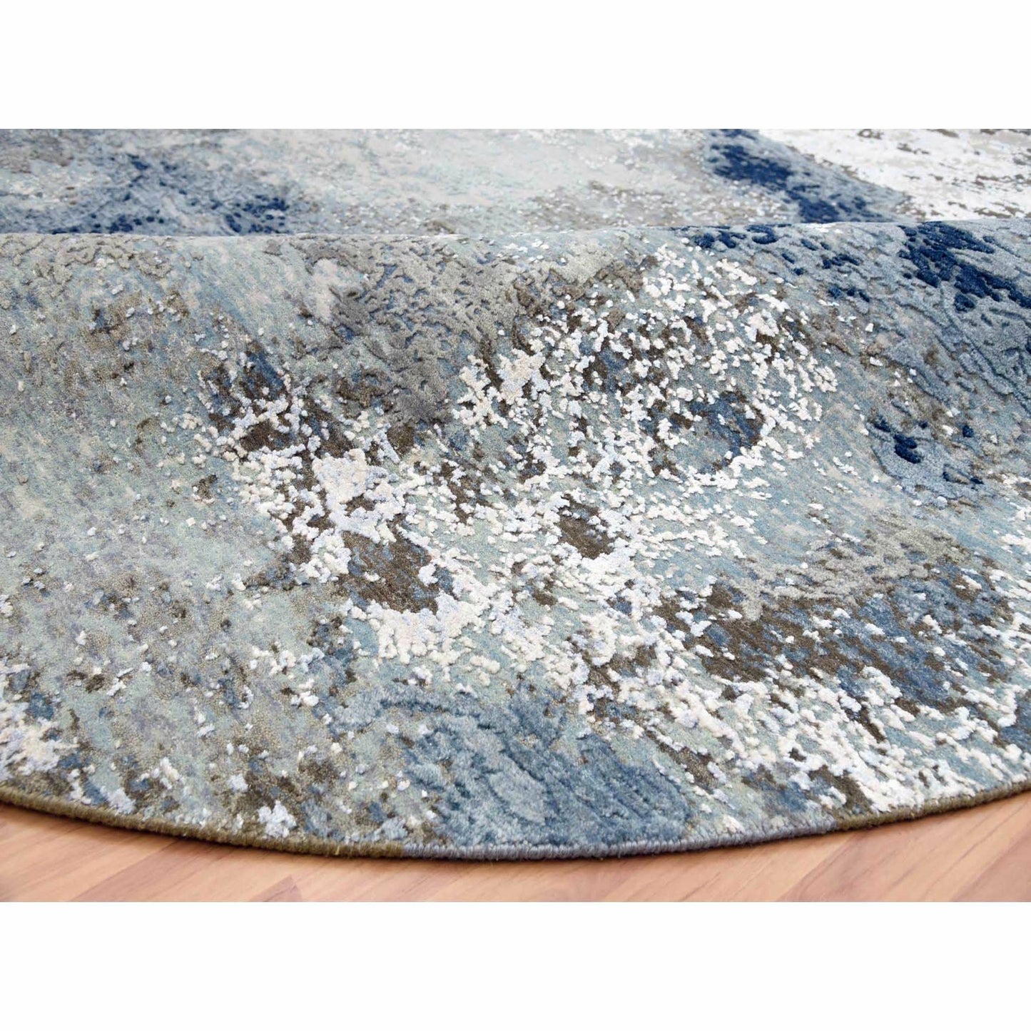 10'2"X10'2" Gray Hand Knotted Abstract Design Wool Round Oriental Rug