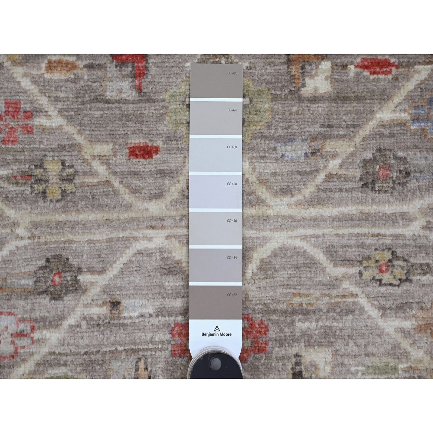 8'X9'9" Brown Peshawar Heris All Over Design Pure Wool Hand Knotted Rug