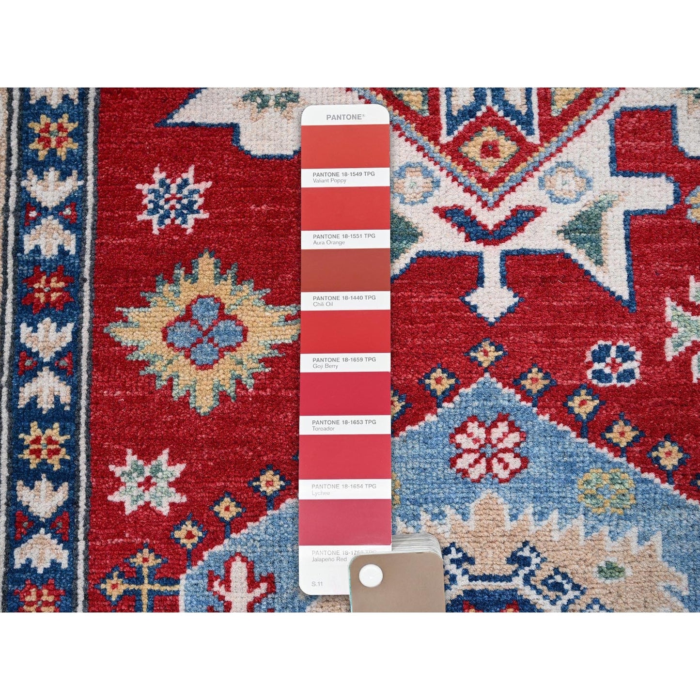 8'2"X9'8" Red Kazak With Geometric Medallions Design Wool Hand Knotted Rug