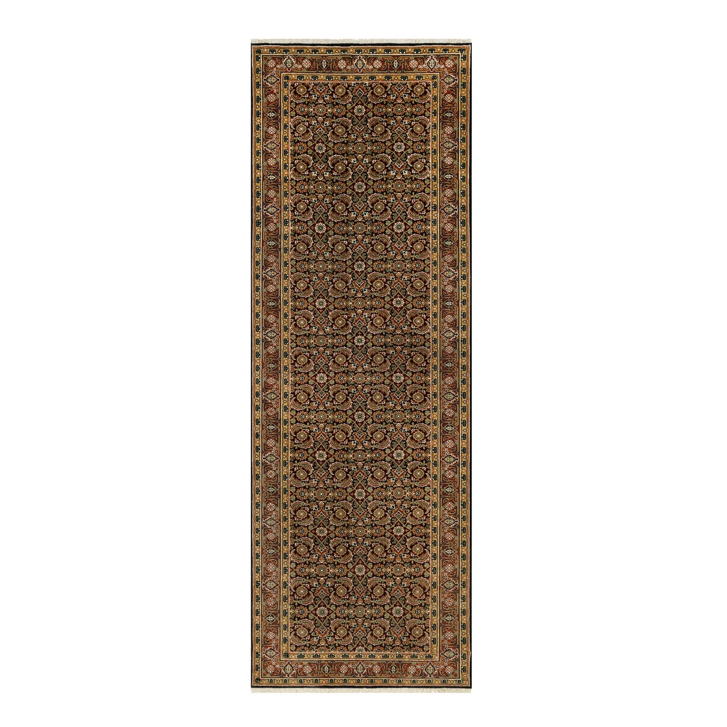 4'X11'9" Hague Blue Fish Herati Design Hand Knotted Wide Runner Rug