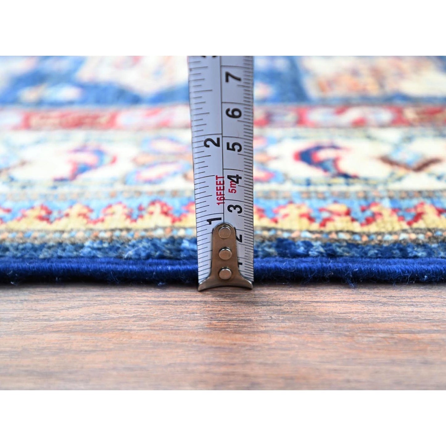 2'8"X11'9" Blue Wool Afghan Super Kazak Natural Dyes Oriental Runner Rug
